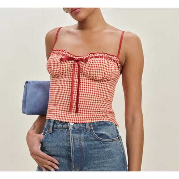 Reformation Tops - Red Gingham Spaghetti Strap Top